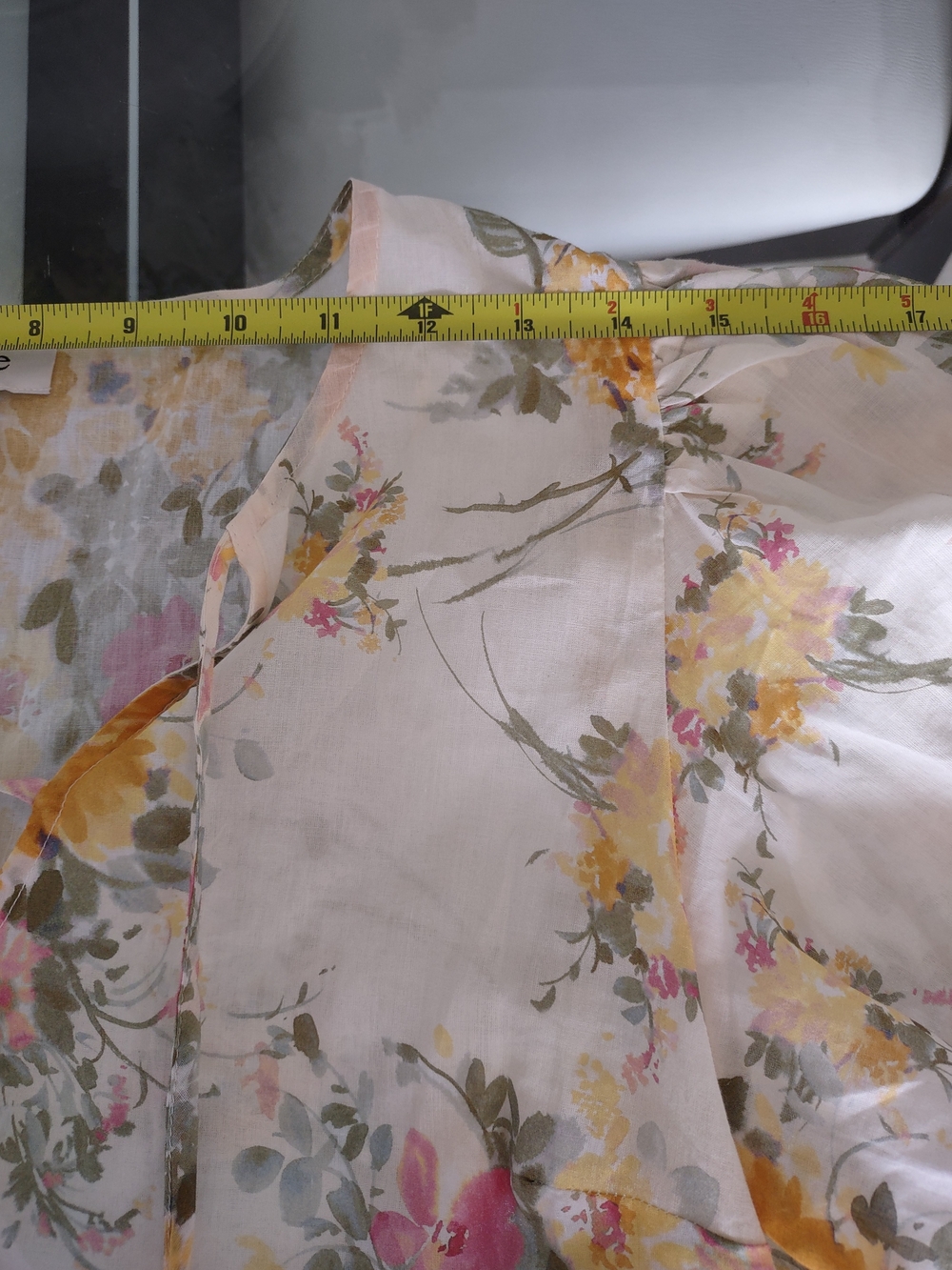 CeCe Cream Floral Peplum Cotton Blouse with Yellow & Pink Flowers - Picture 6 of 9